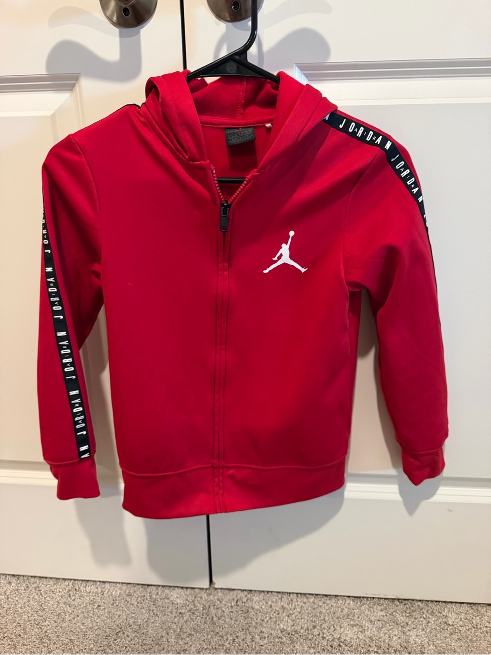 Jordan Red Zip-Up Hooded Sweatshirt with Black Logo Tape